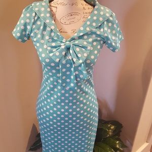 Blue & white polka dot pin up vintage style dress
